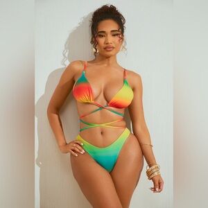 Fashion Nova Kataleya Strappy 2 Piece Bikini - Red/combo